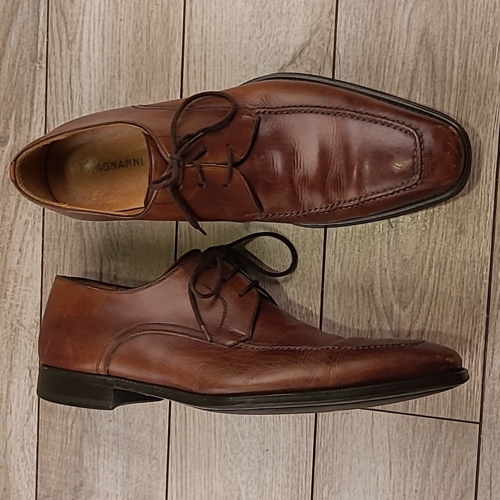 MAGNANNI Dark Brown Leather Sz 9.5 M Lace‎ Up Oxford Mens Dress Shoes